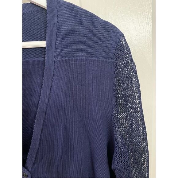Lauren Ralph Lauren Navy Mesh Sleeve Cropped Cardigan Sweater sz XL EUC - Picture 6 of 9